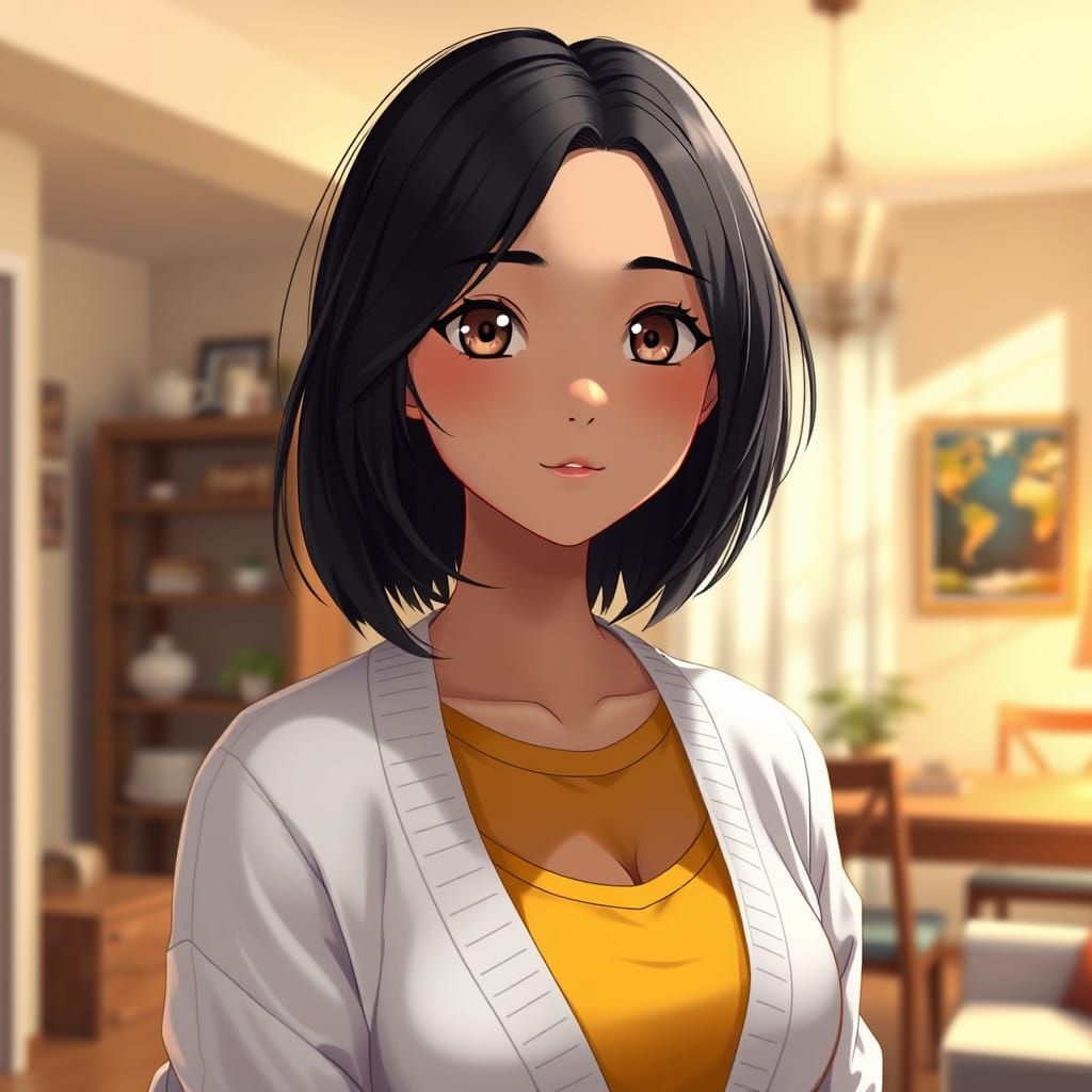 Modern Fantasy Anime Goddess Enjoys Cozy Home