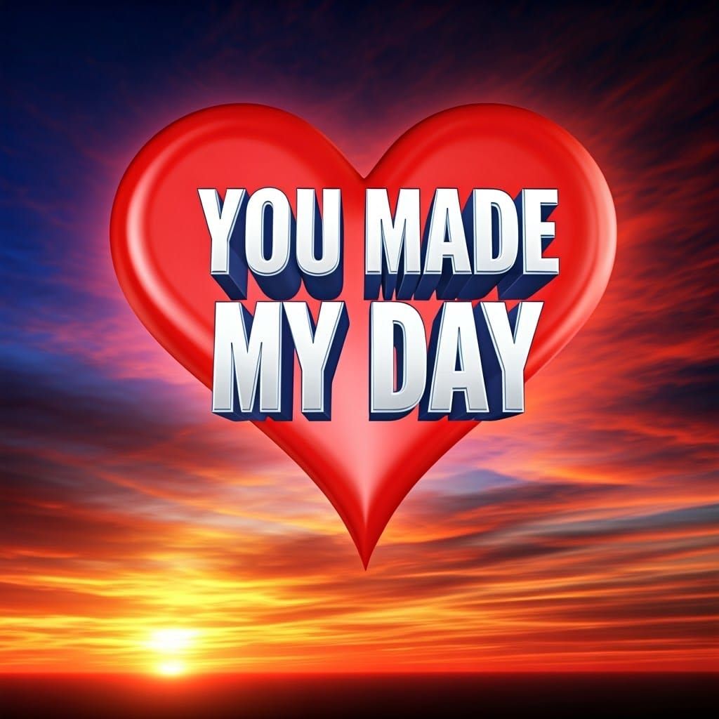 3D Heart with "You Made My Day" in Luminous Sky