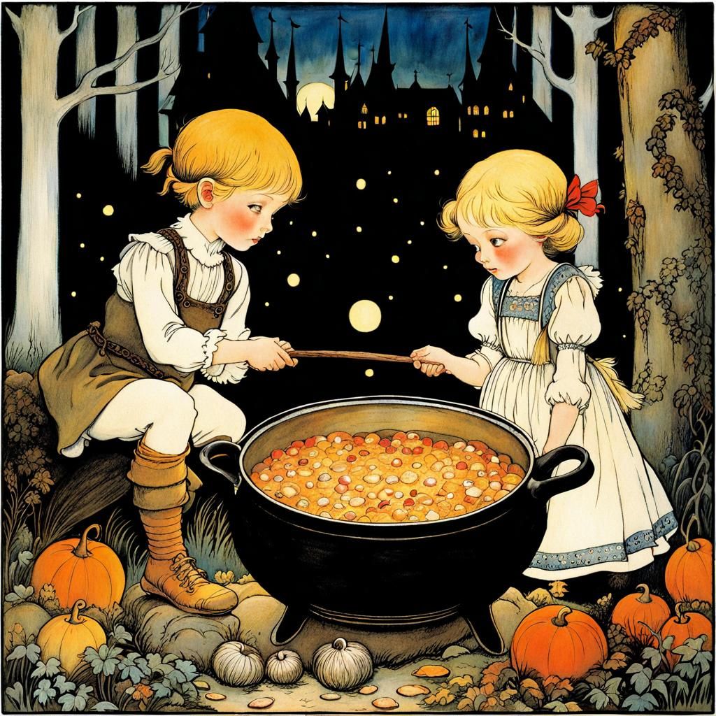 Hansel and Gretel's Bewitched Brew: Fairytale Illustration