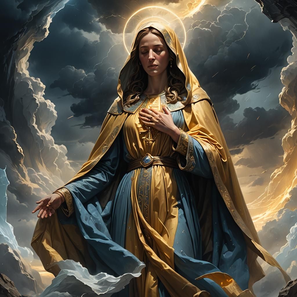 Virgin Mary Shielding Earth: Cinematic Matte Painting