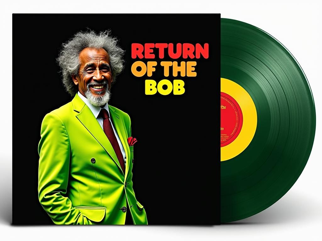 Vibrant Vinyl Record Featuring Elderly Man in Neon Suit