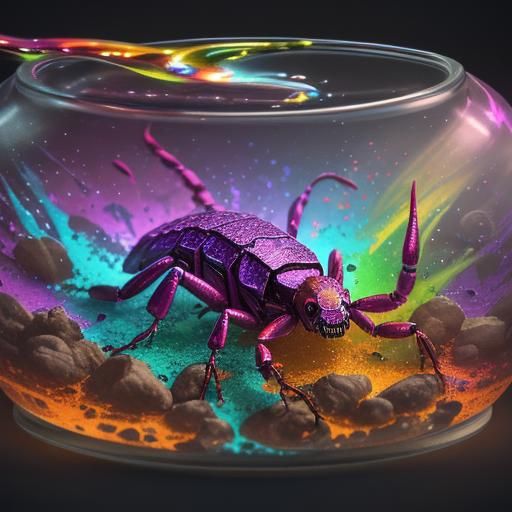 Rainbow Scorpion Potion Bottles in Vibrant Concept Art