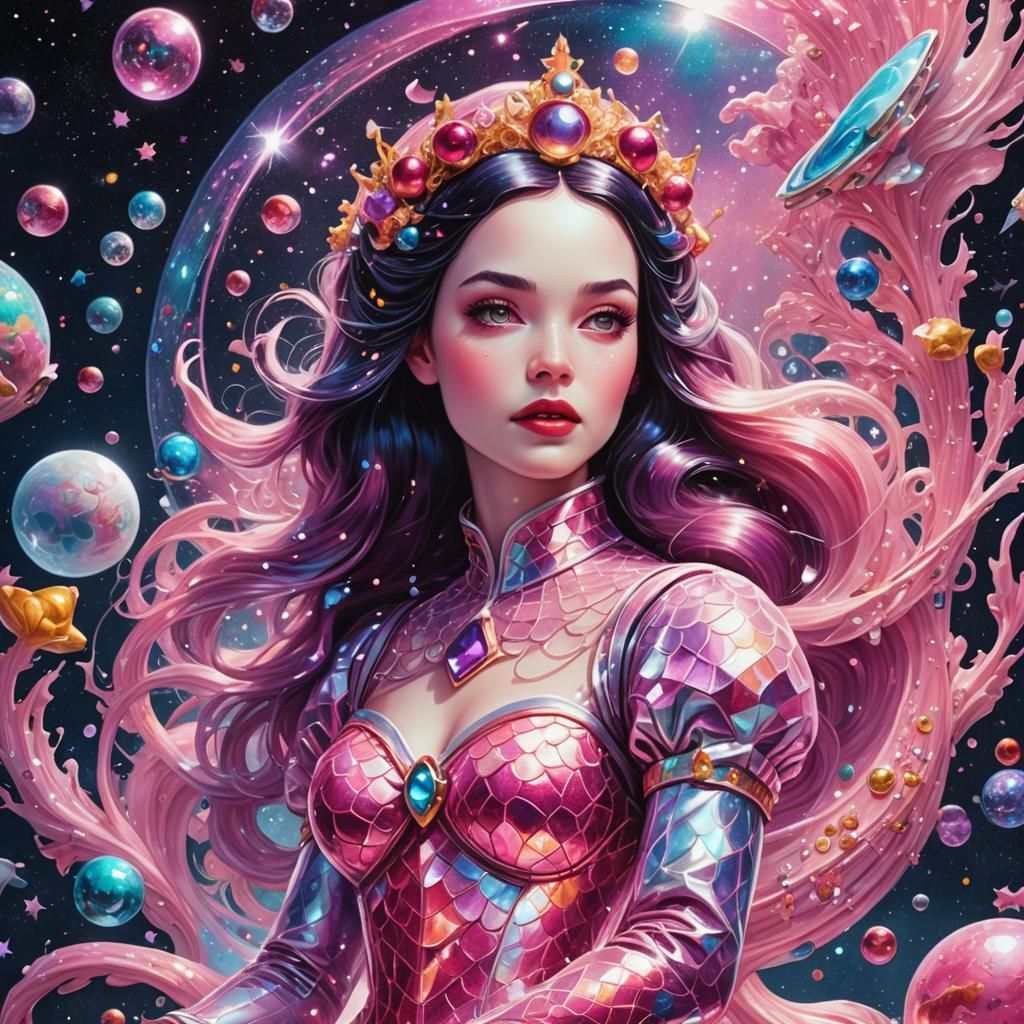 Snow White Space Mermaid in Holographic Cosmic Art