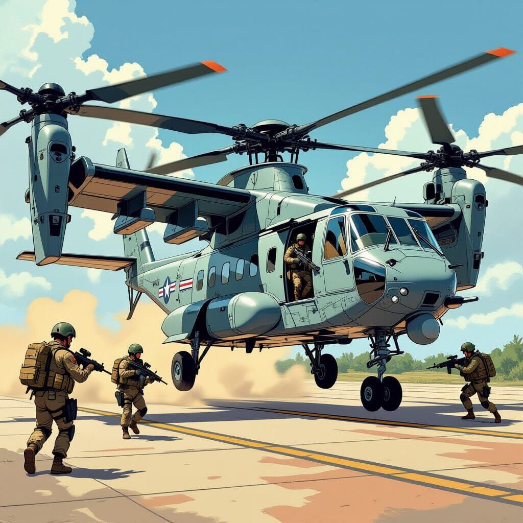 Osprey Aircraft Boarding Scene in GiJoe Comic Style