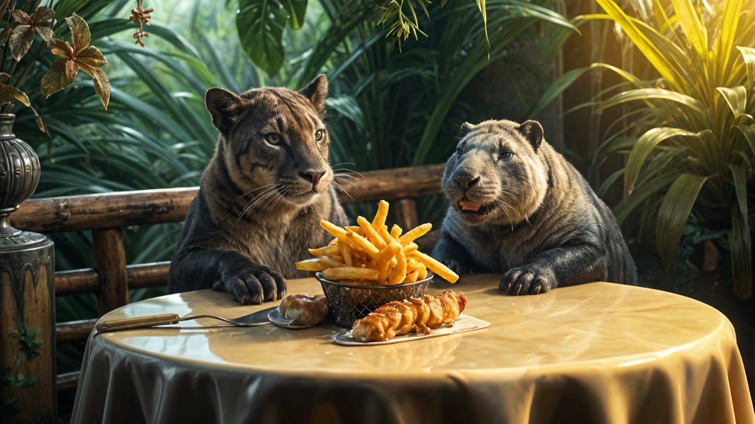 Panther and Capybara Dine at Slimy Jungle Cafe