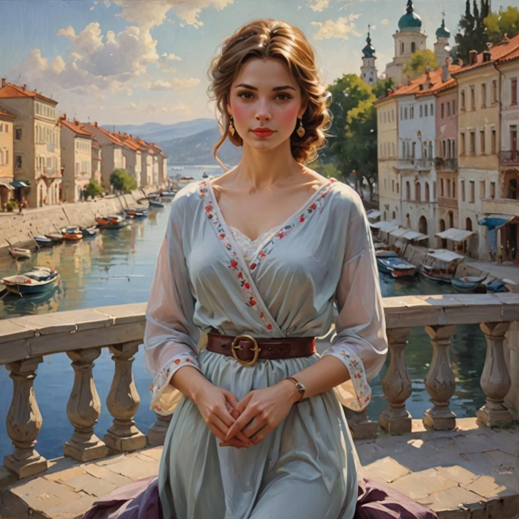 Elegant Woman Portrait in Impressionist Style