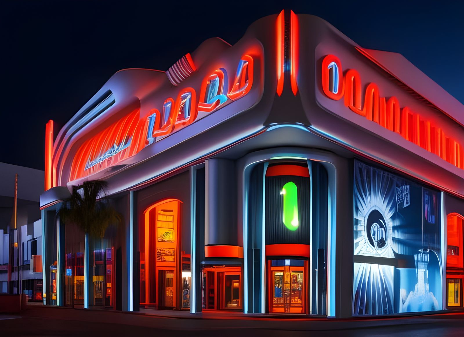 Buck Rogers Art Deco Movie Theater in Retro Futurism Style