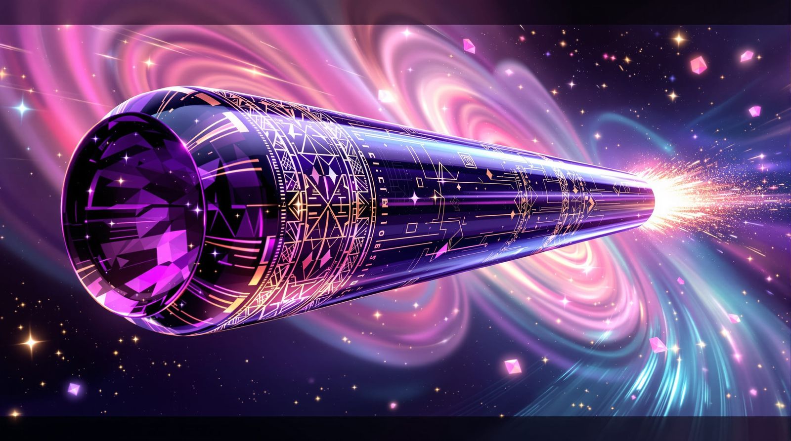 Sleek Purple Glass Starship in Pastel Space