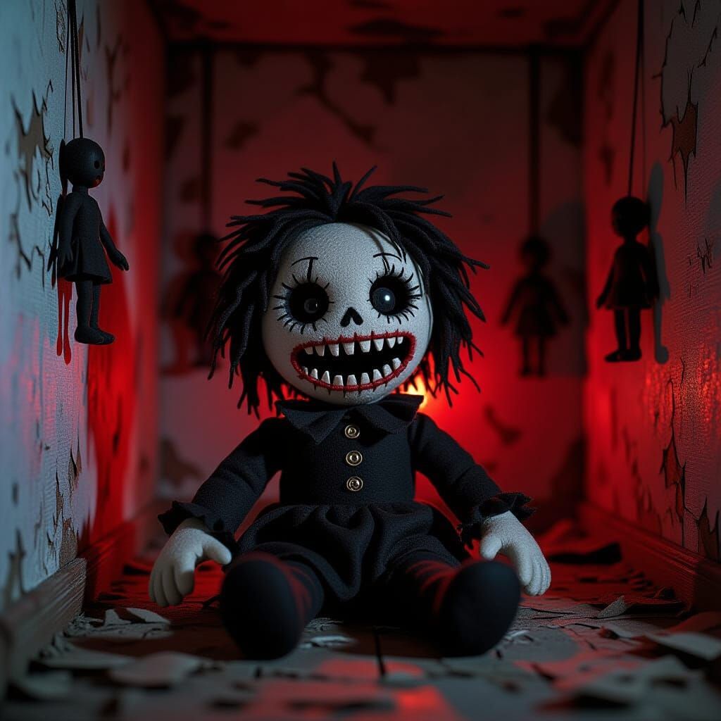 Macabre Felt Doll in Dark Gothic Style