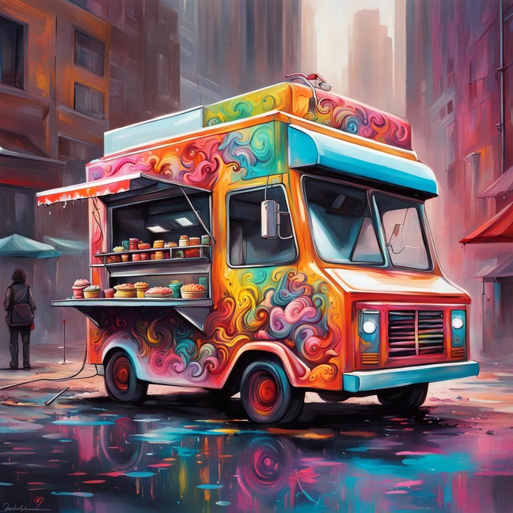 Futuristic Food Trucks in Graffiti Street Art