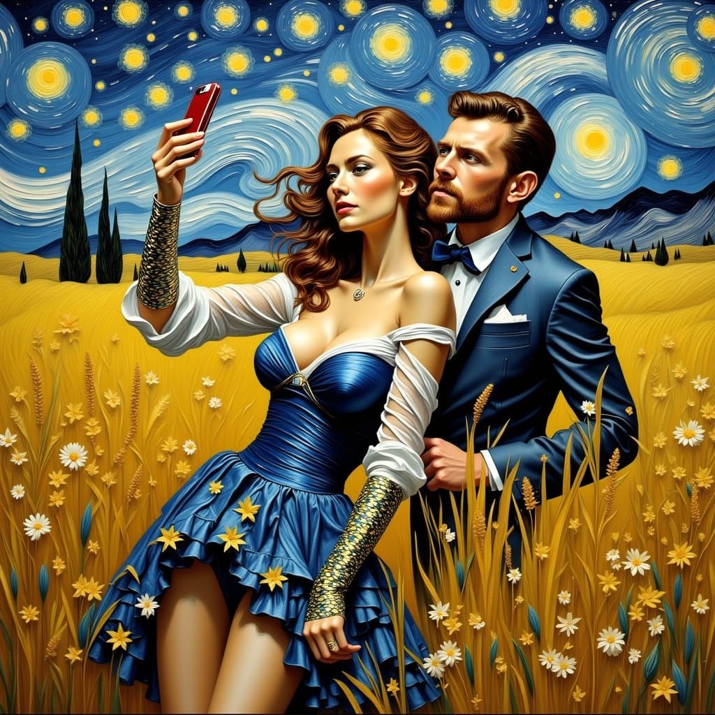 Wonder Woman Captivates Van Gogh in a Starry Night Masterpie...