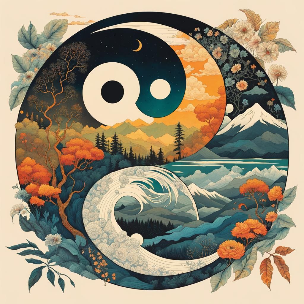Yin Yang Fantasy in Cubist Art Deco Style