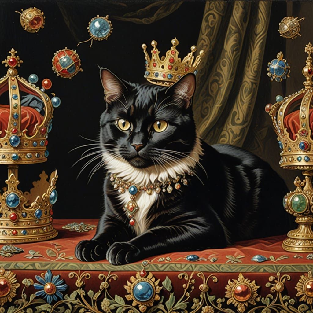 Intelligent Cat Adorned with Crowns and Tiaras