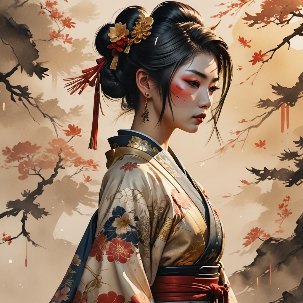 Samurai Geisha in Anime-Inspired 3D Art