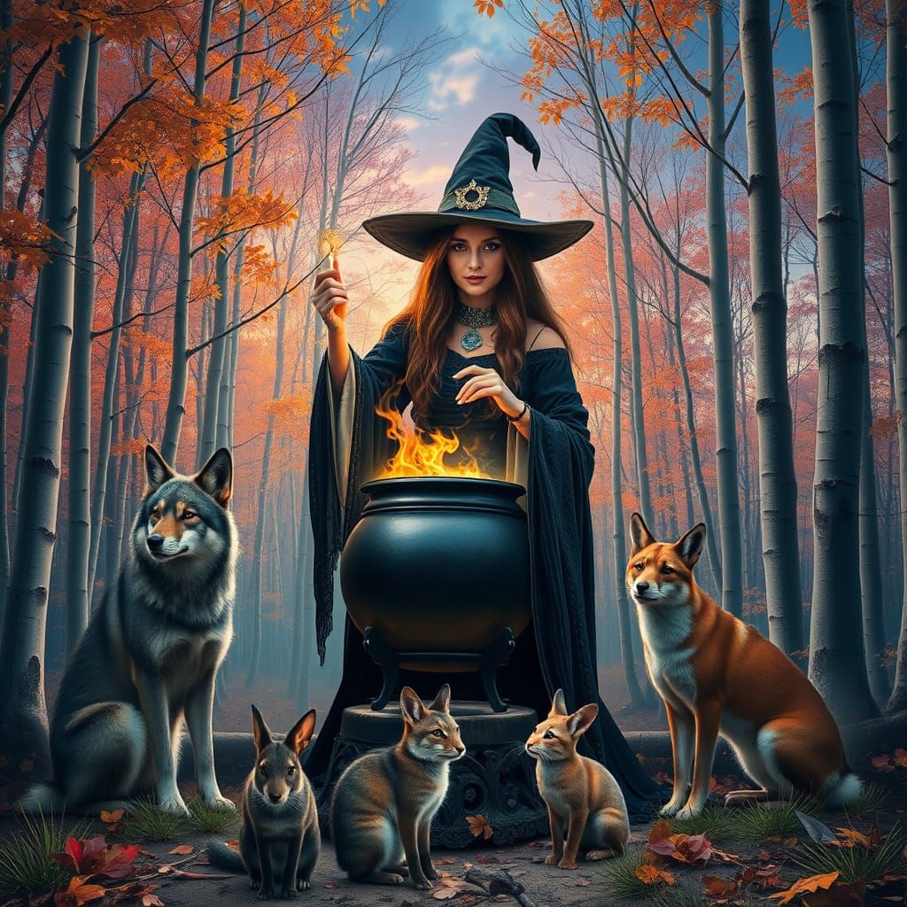 Autumn Witch Equinox Ritual in Psychedelic Aspen Grove