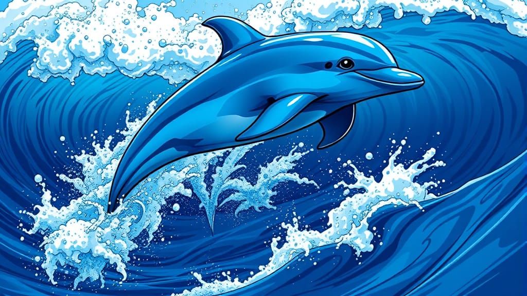Blue Dolphins Leaping: Vibrant Comic Book Art