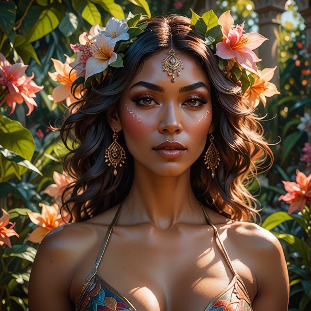 Exotic Dancer in Garden, Concept Art Portrait