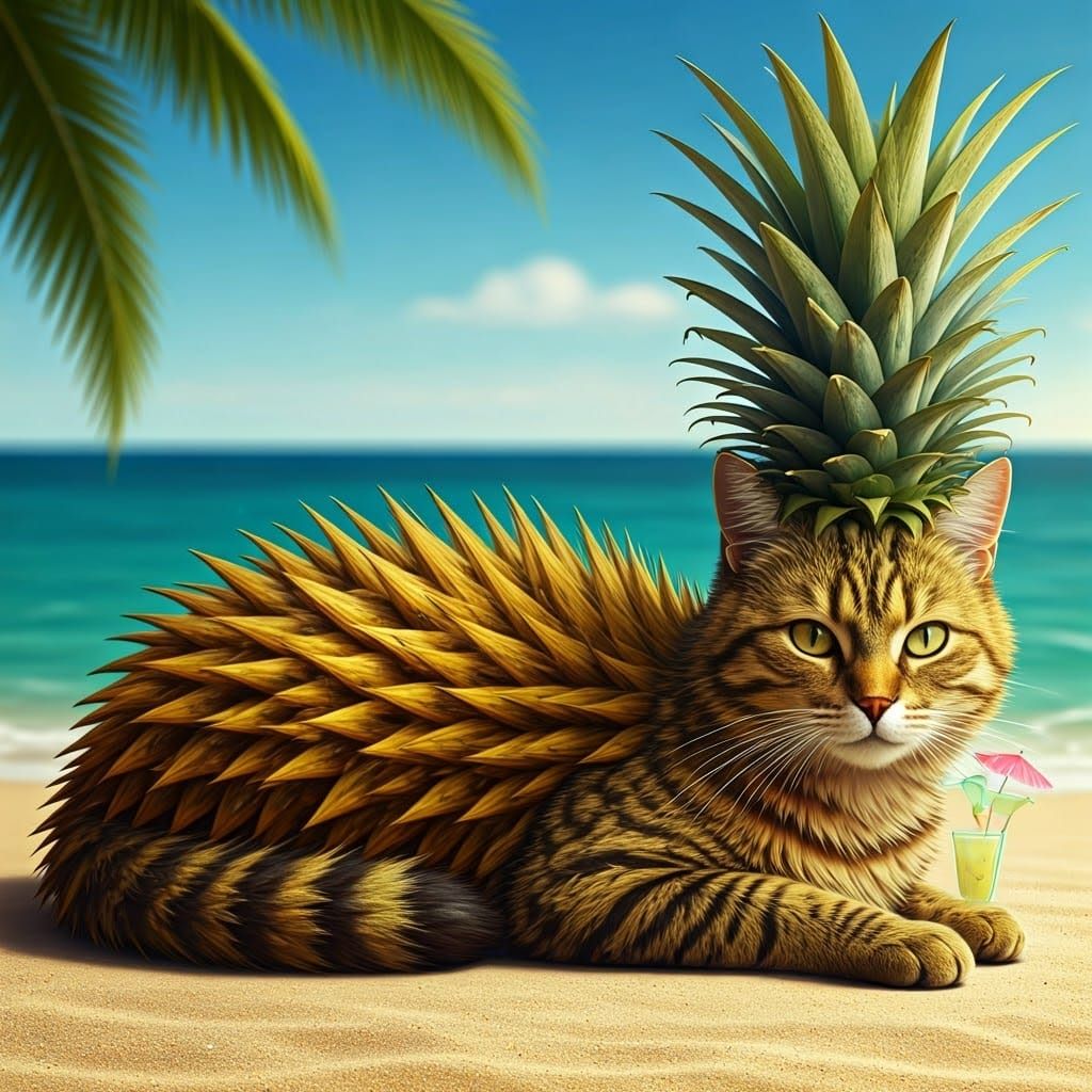 Whimsical Feline Fruit Landscape