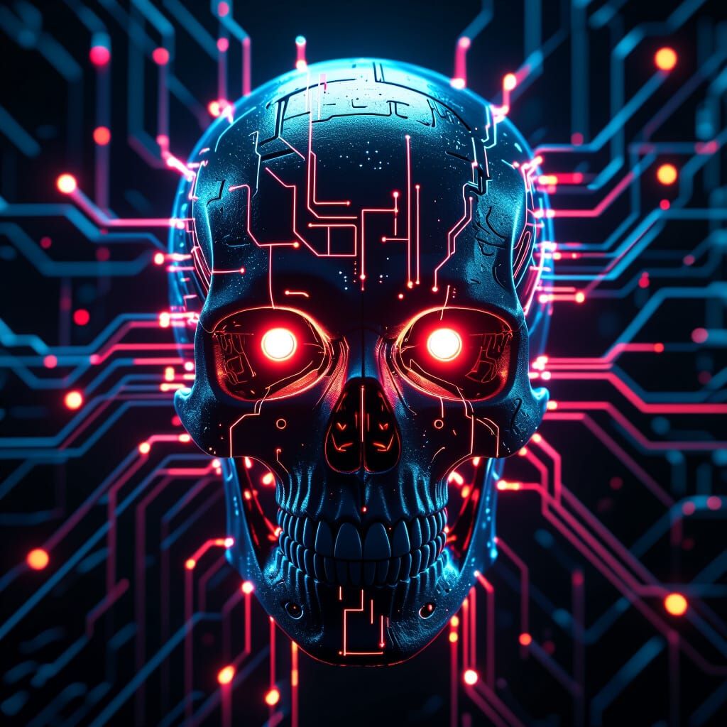 Cyberpunk Skull with Glowing Neon Circuits