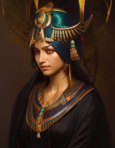 Egyptian Goddess Renenutet Portrait in Art Nouveau Style