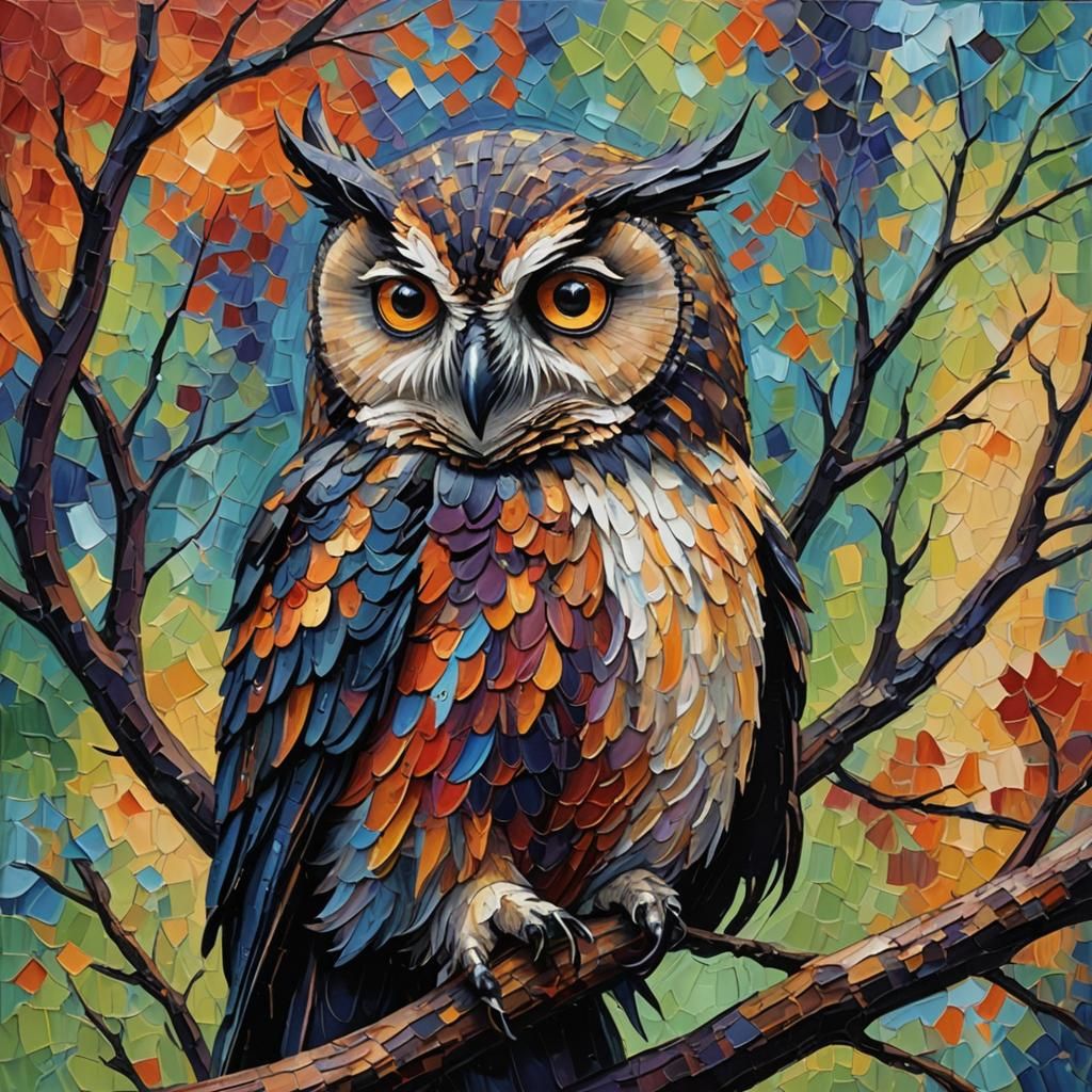 Owl in Expressionist Neo-Impressionism Style