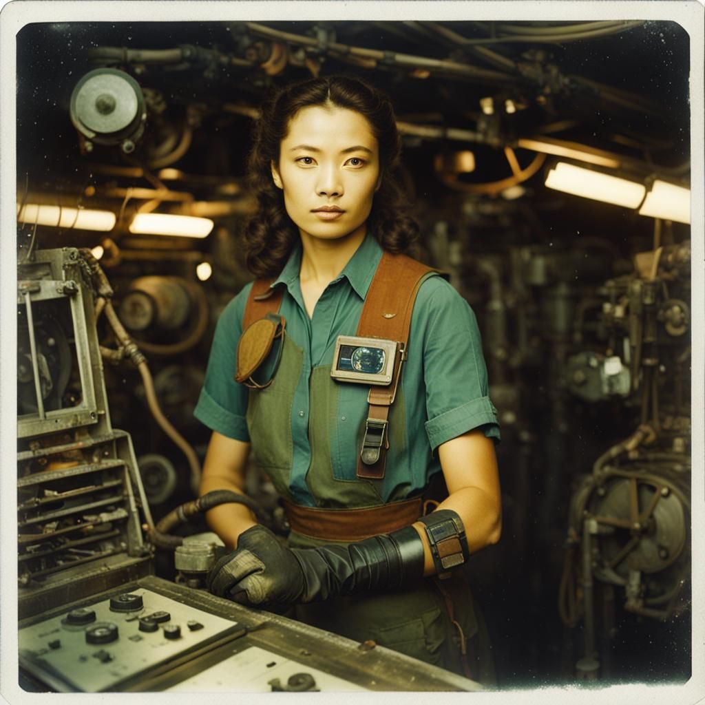 Sci-Fi Mechanic in Polaroid Style