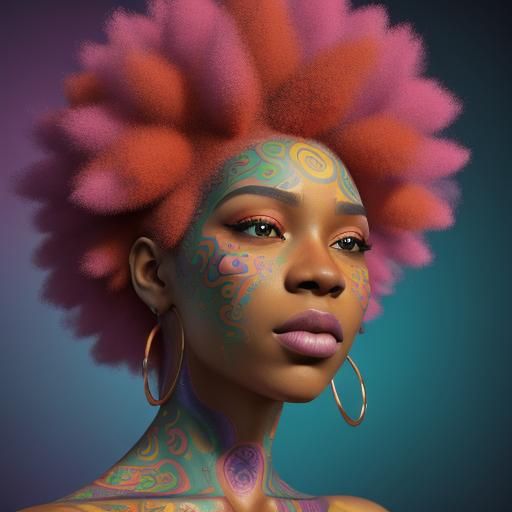 Psychedelic Paisley Afro: A Vibrant 3D Render