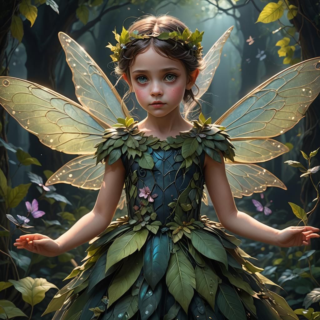 Child Fairy in Leaf Dress: Digital Painting