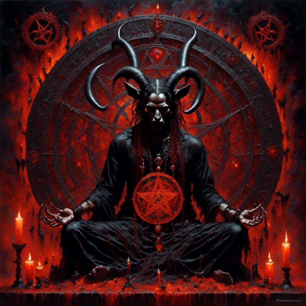 Demonic Black Man Meditating in Oil Painting Style