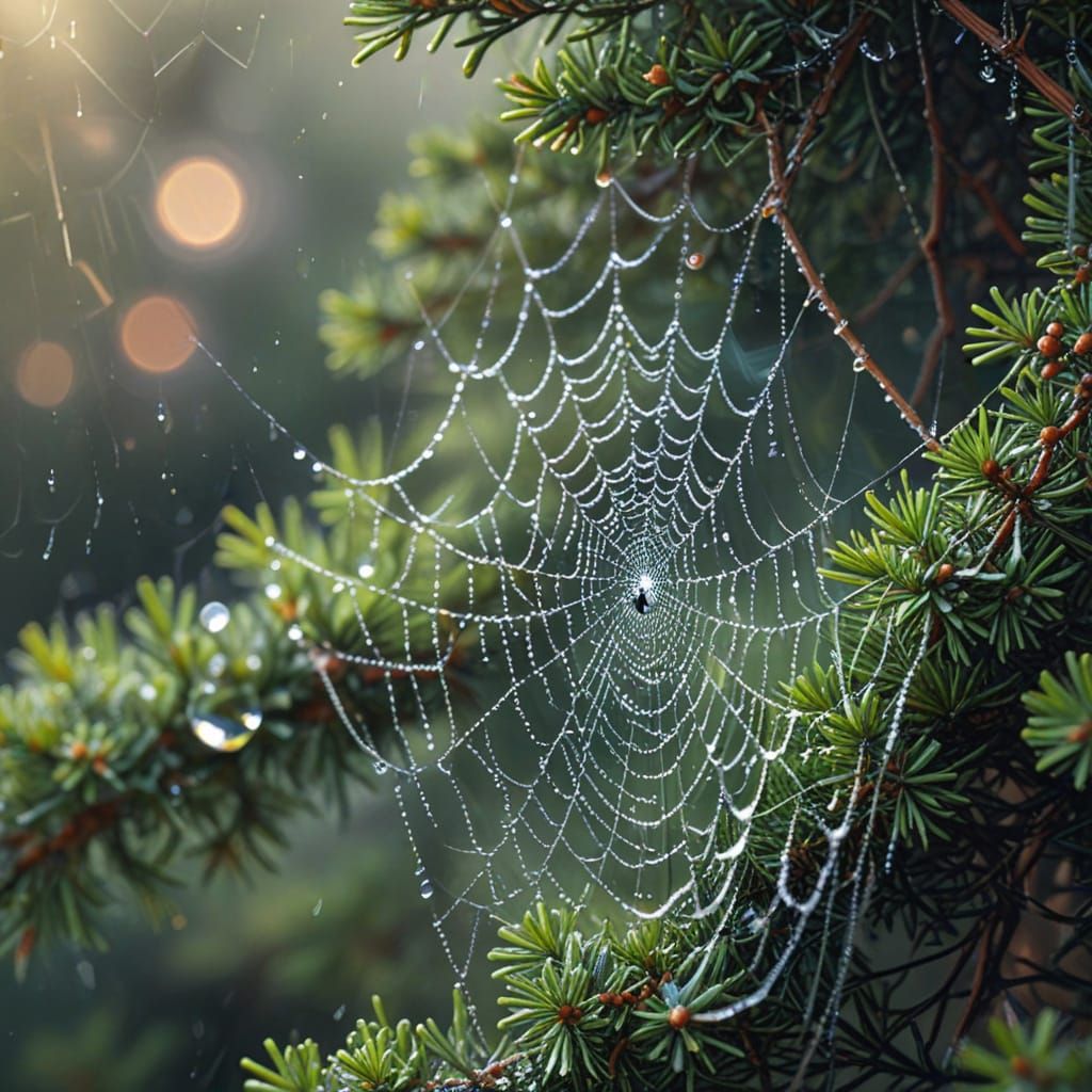 Impressionistic Macro of Raindrops on Spiderweb