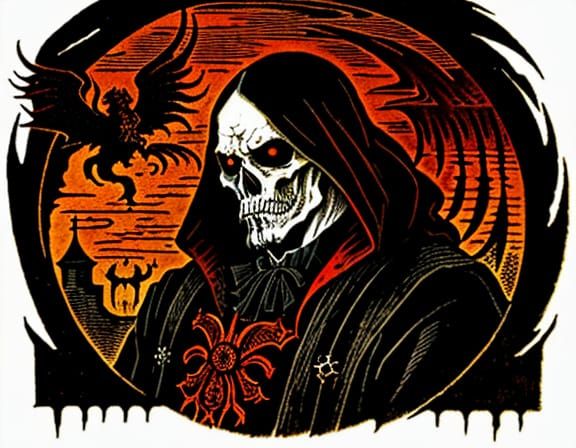 Vicious Demon Woodcut Print in Albrecht Durer Style