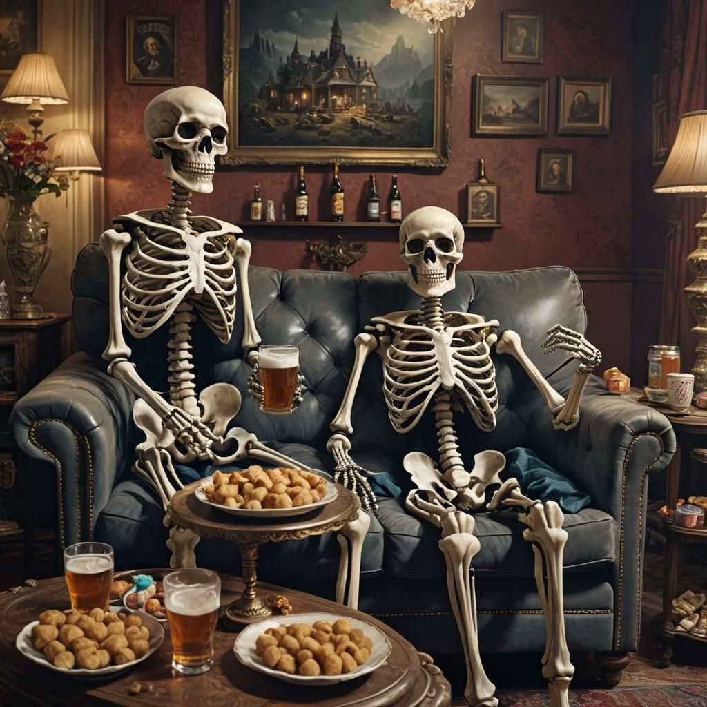 Skeletons Watch TV: A Dramatic Digital Painting