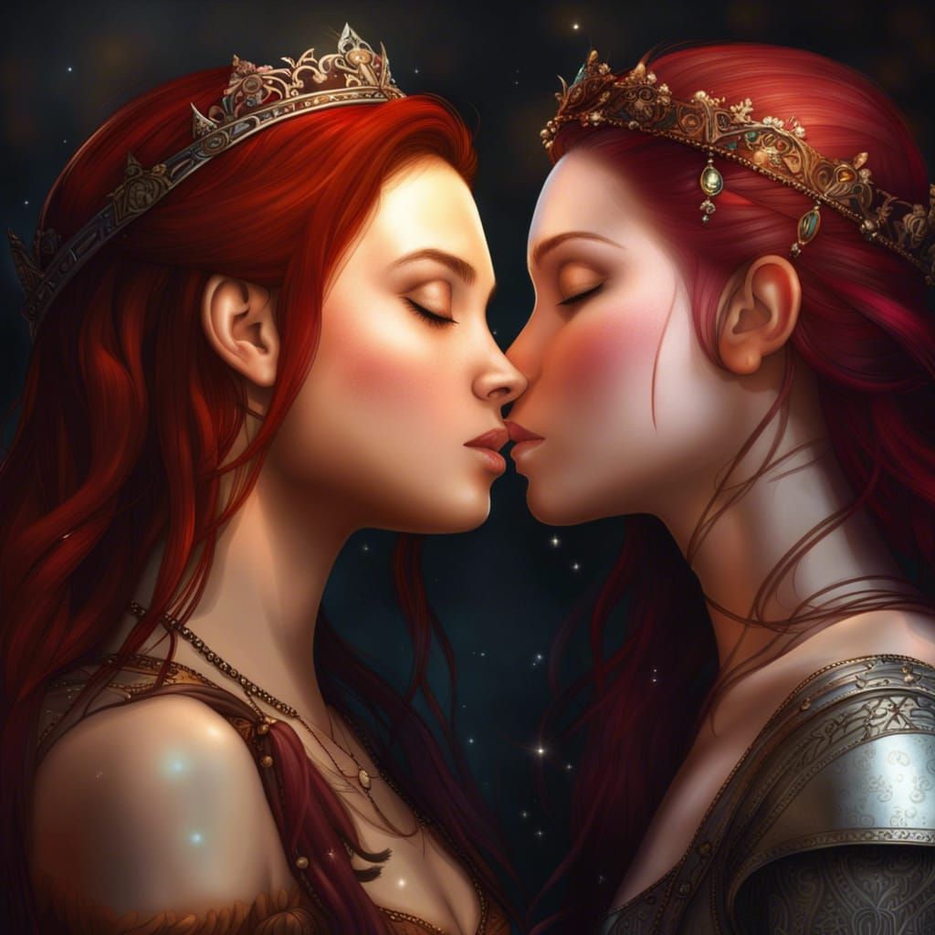 Medieval Fantasy: Two Princesses Kissing
