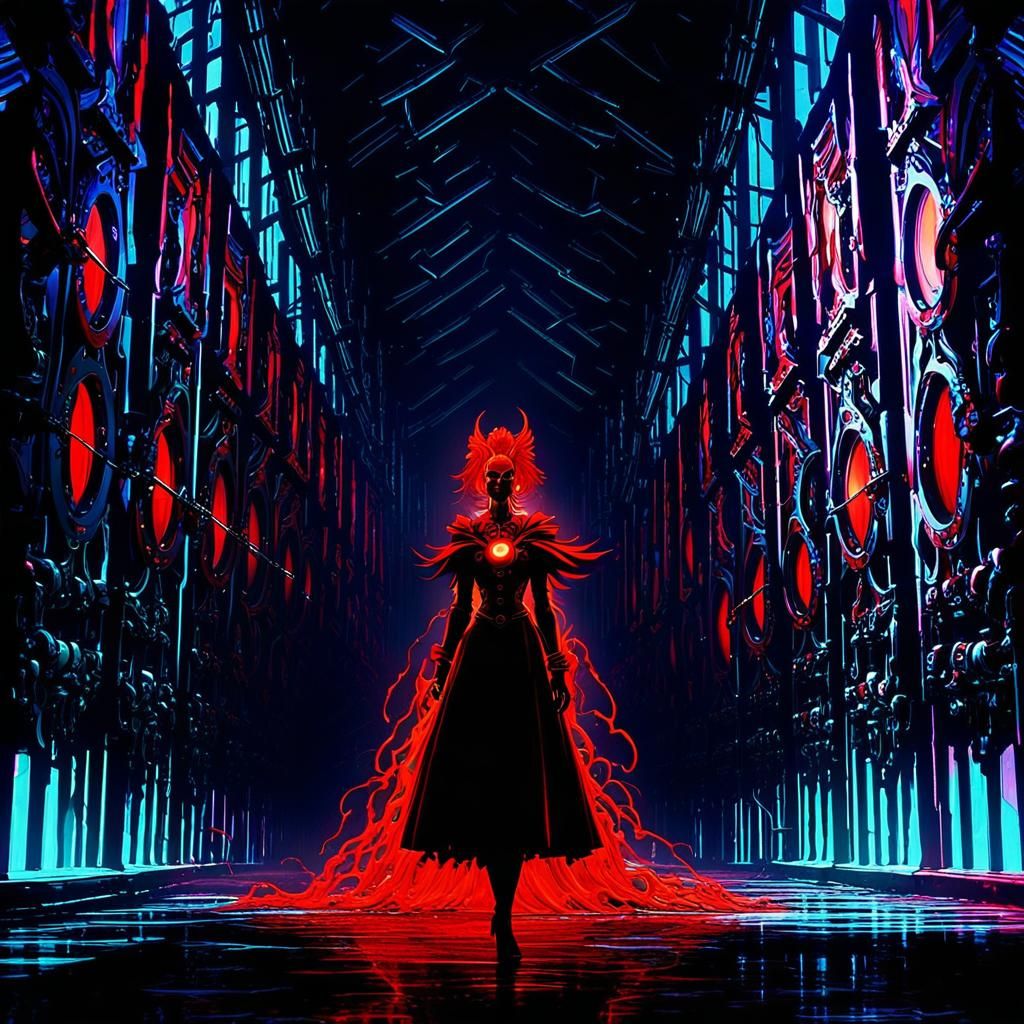 Ethereal Anime Goddess Illuminated in Dramatic Darkness