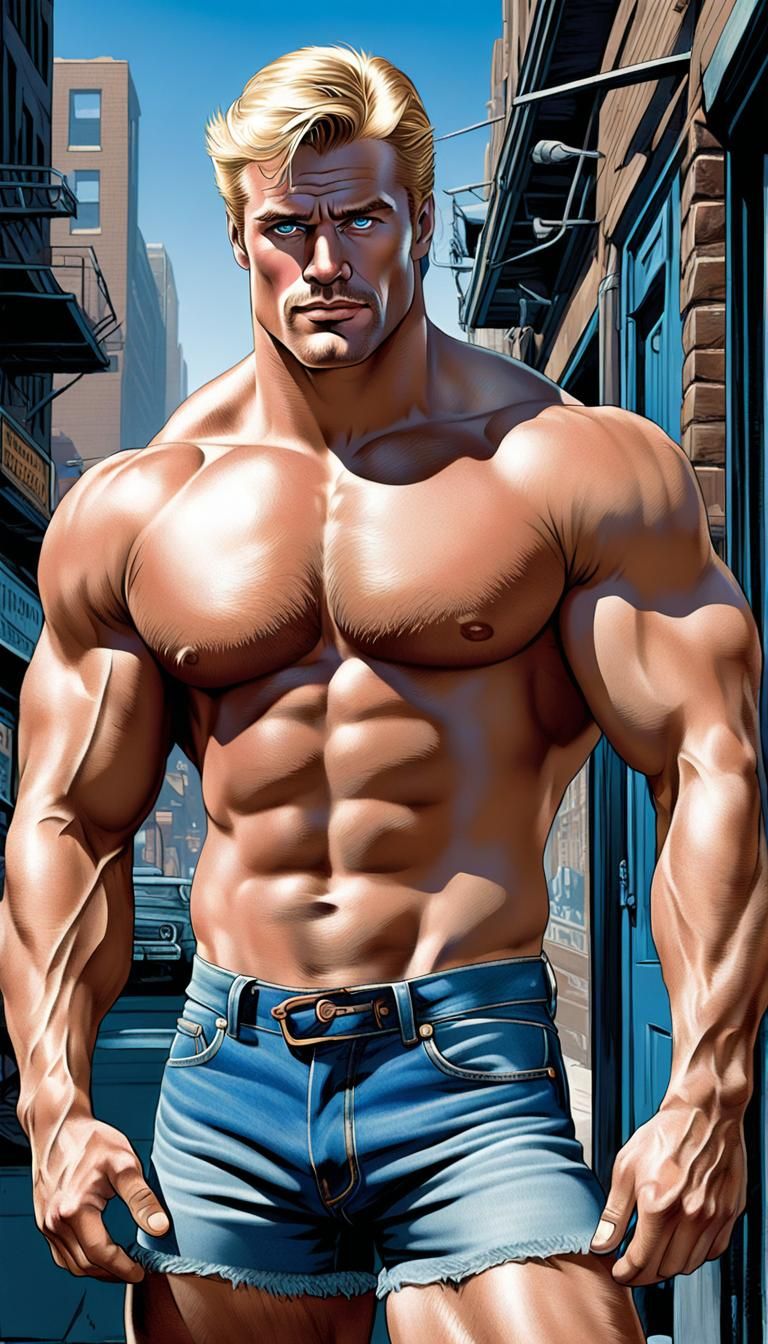 1980s Style Beefcake Portrait in Comic Book Art