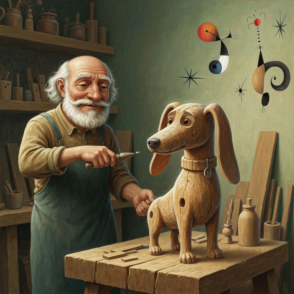 Carpenter Carves Whimsical Wooden Dog in Enchanted Workshop