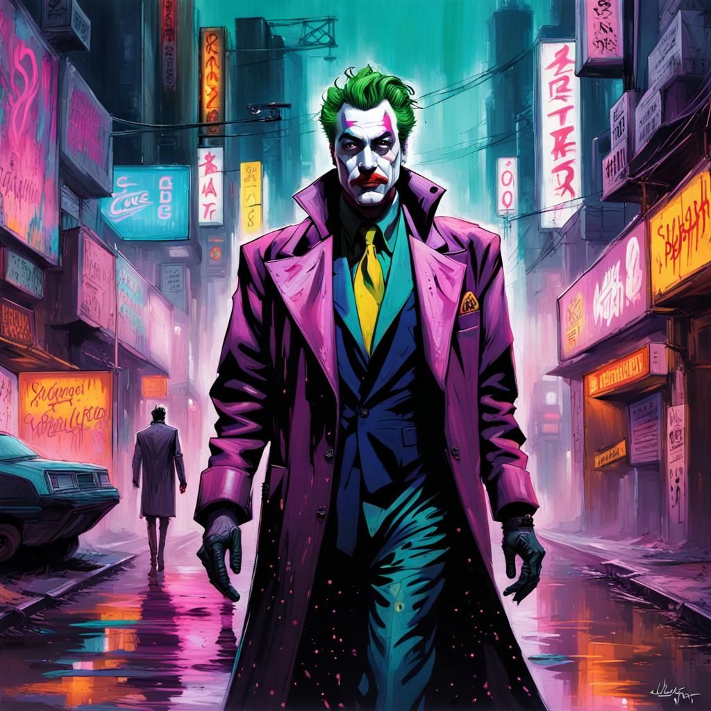 Cyberpunk Joker in Neo Tokyo Graffiti Art