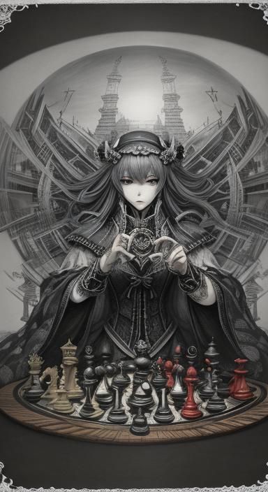 Double Exposure Chess Photography in Anime Style