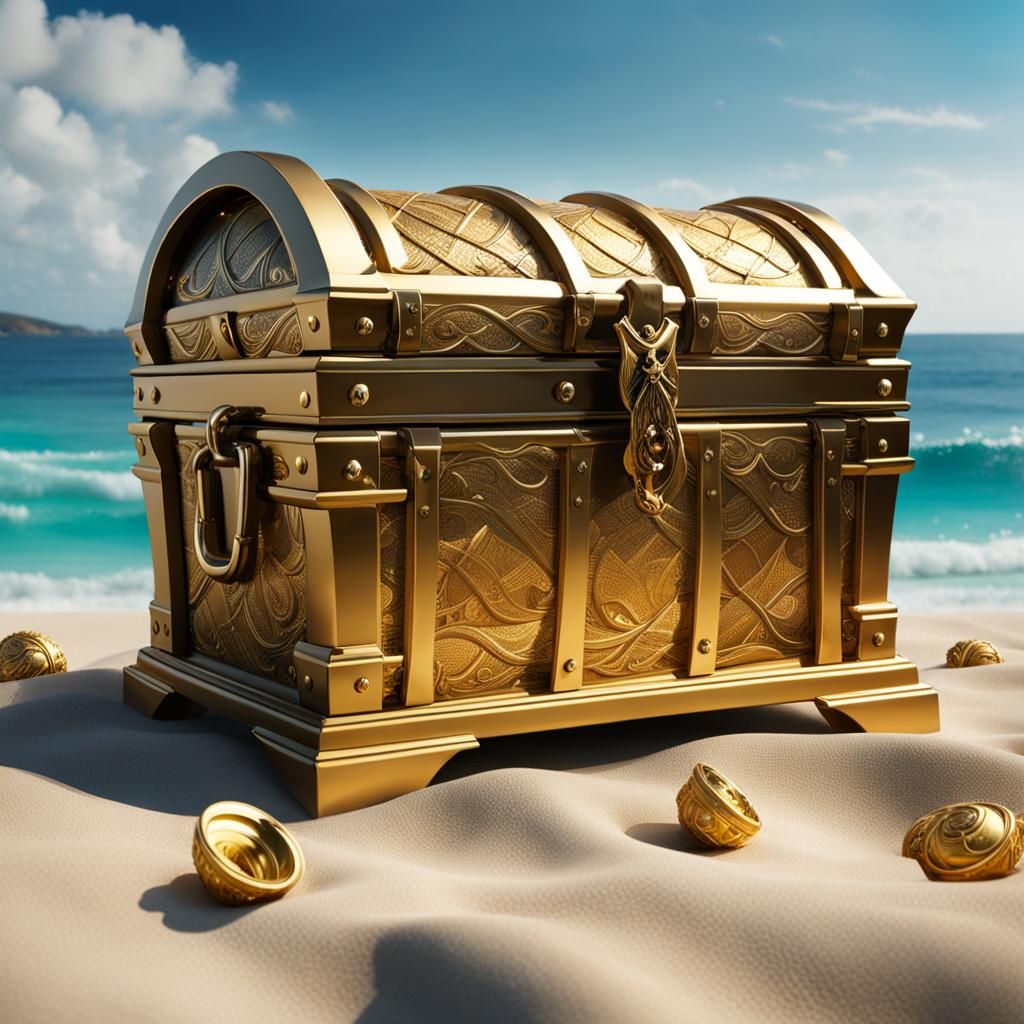 Pirate Treasure: A Chest of Gold on the Beach