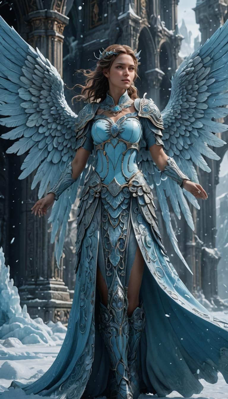 Ice Blue Angel: Detailed Fantasy Concept Art
