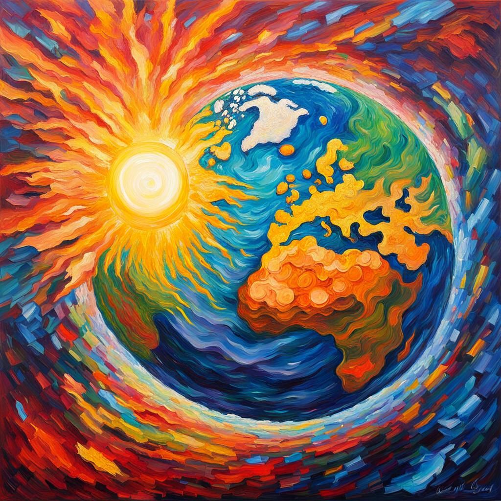Earth Engulfed: Expressionist Sun Flare Oil Painting