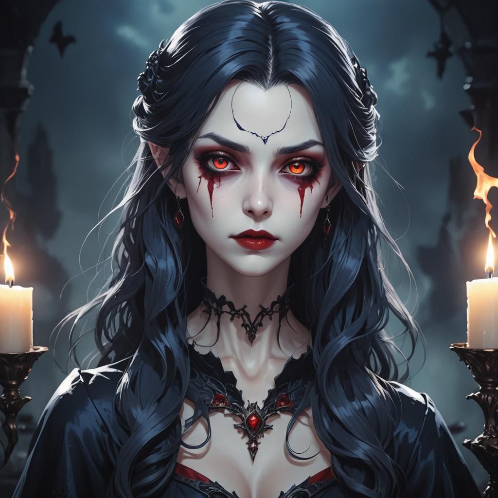 Anime Vampire Woman in Dark Fantasy Style