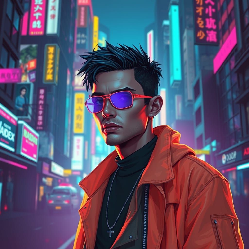 Cyberpunk Figure in Neon City