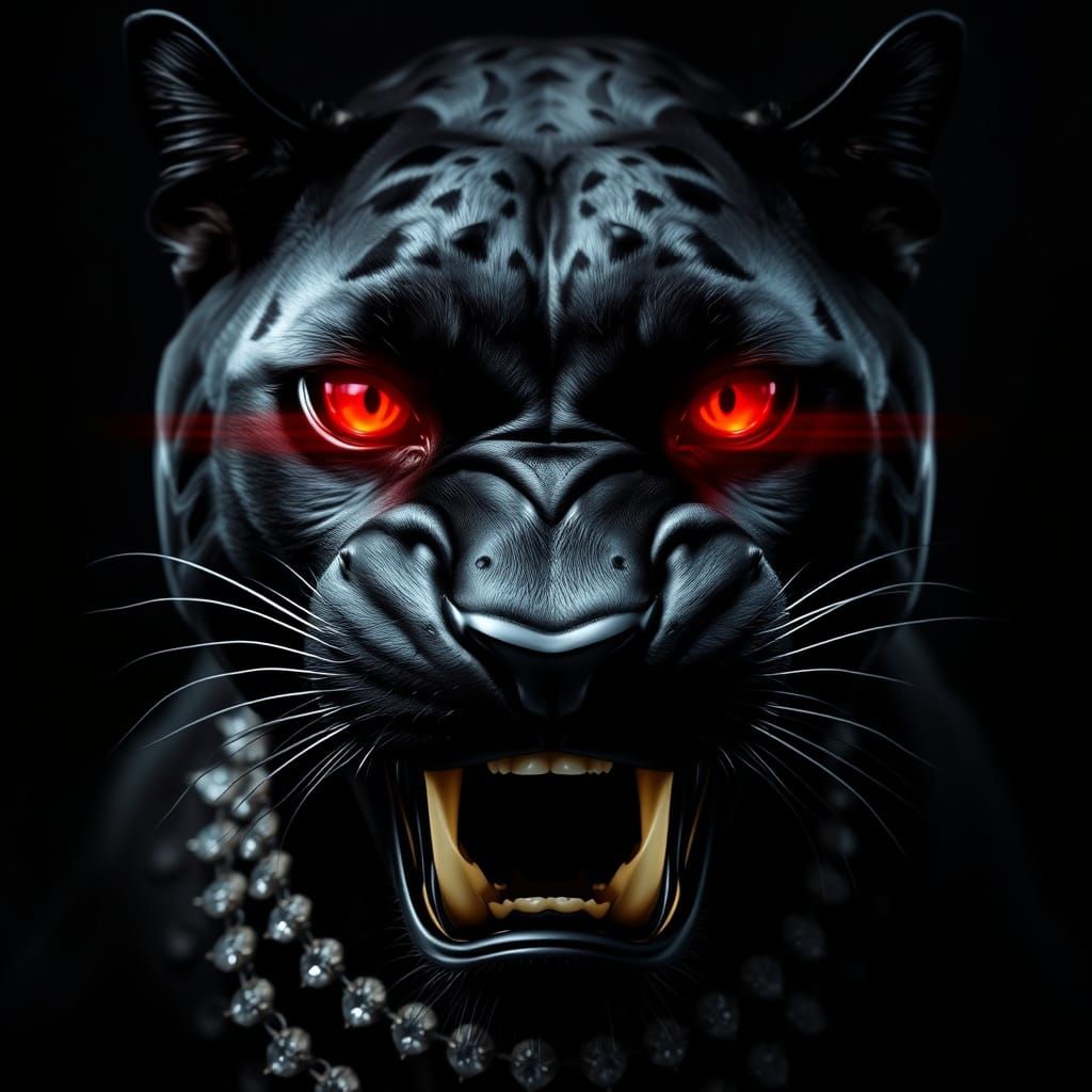 Furious Black Panther with Diamond Jewelry: Hyperrealistic C...