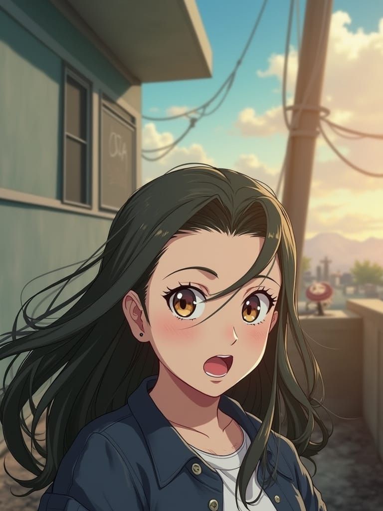 Studio Trigger-Inspired Anime Art in Flat Manga Style