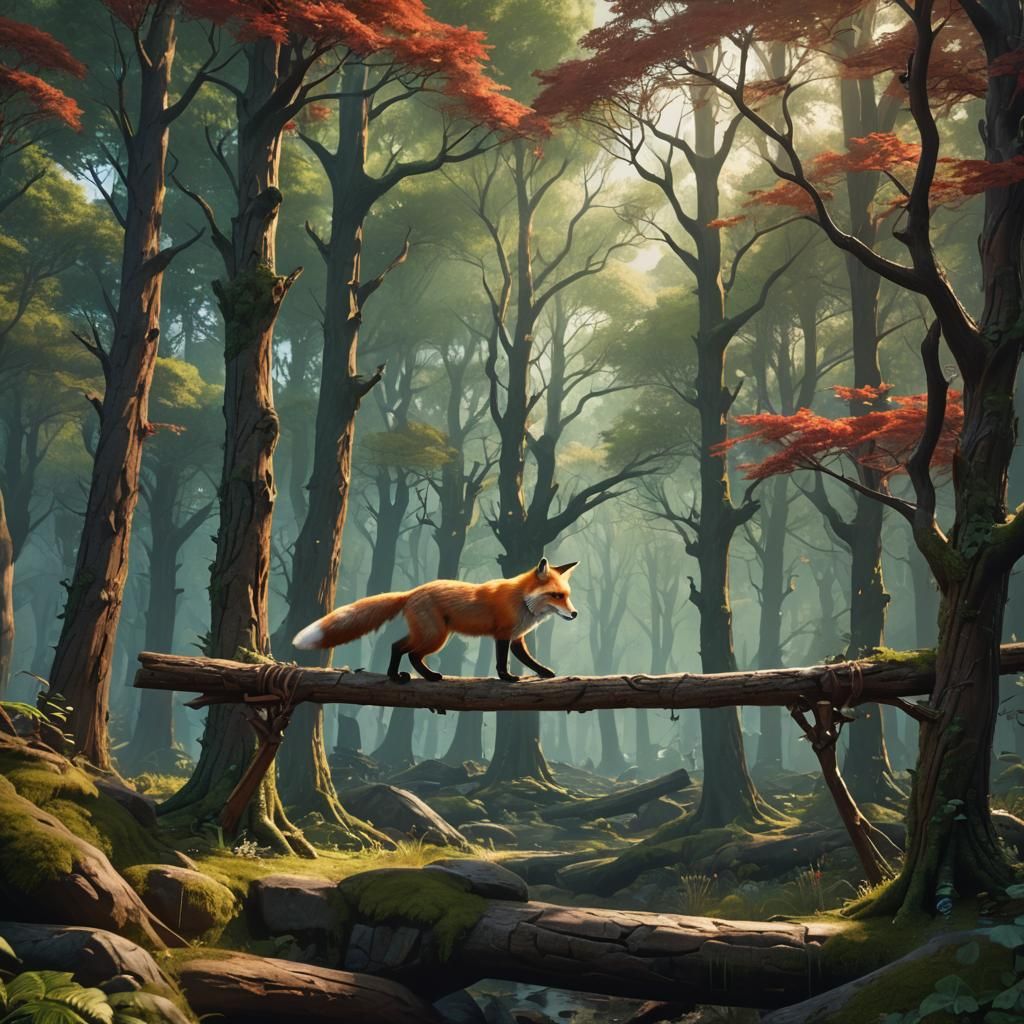 Red Fox Gymnast in Fantastical Forest Concept Art