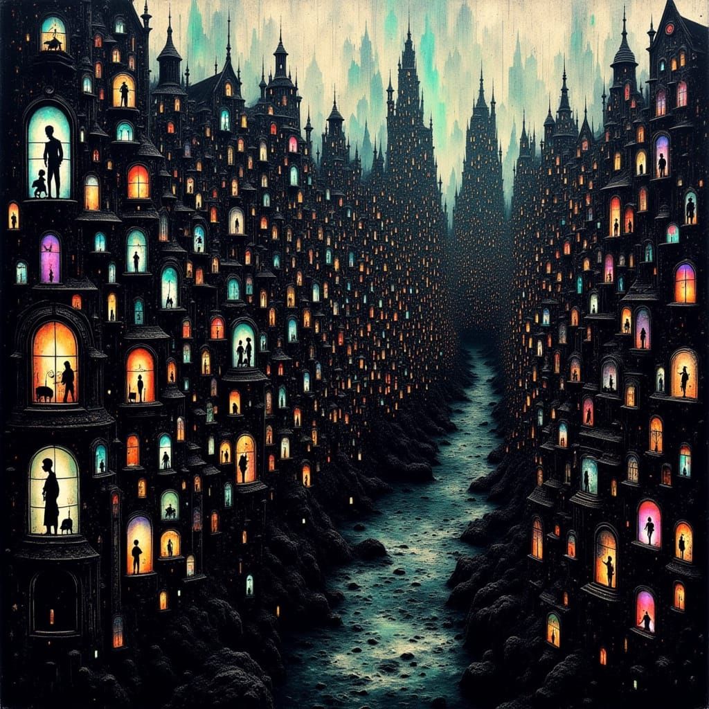Surreal Cityscape of Twisting Art Nouveau Architecture