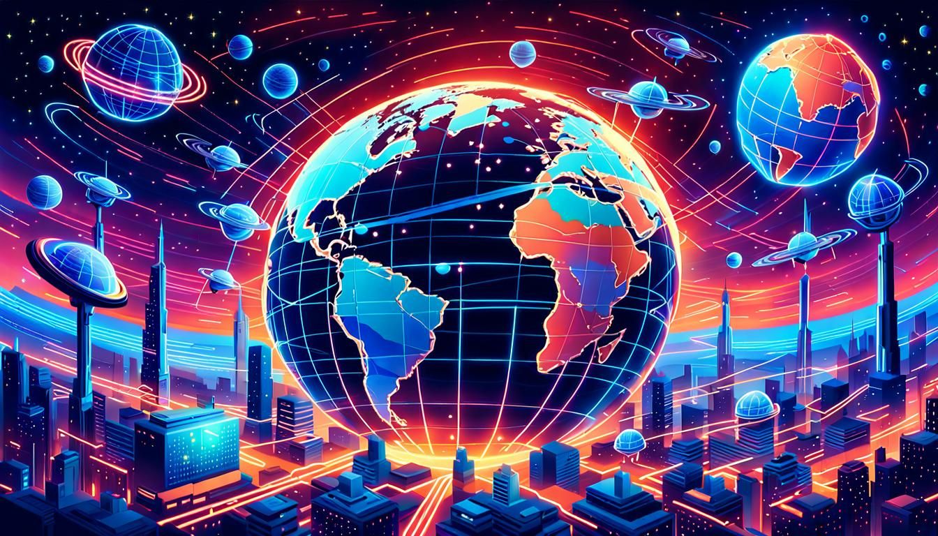 Futuristic Global Network: Neon Sci-Fi Illustration