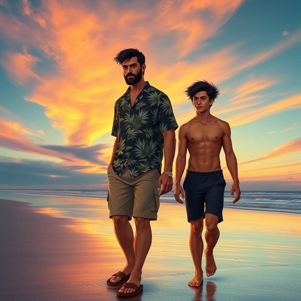 Tall, Handsome Kings Strolling on Montauk Beach in Vibrant S...