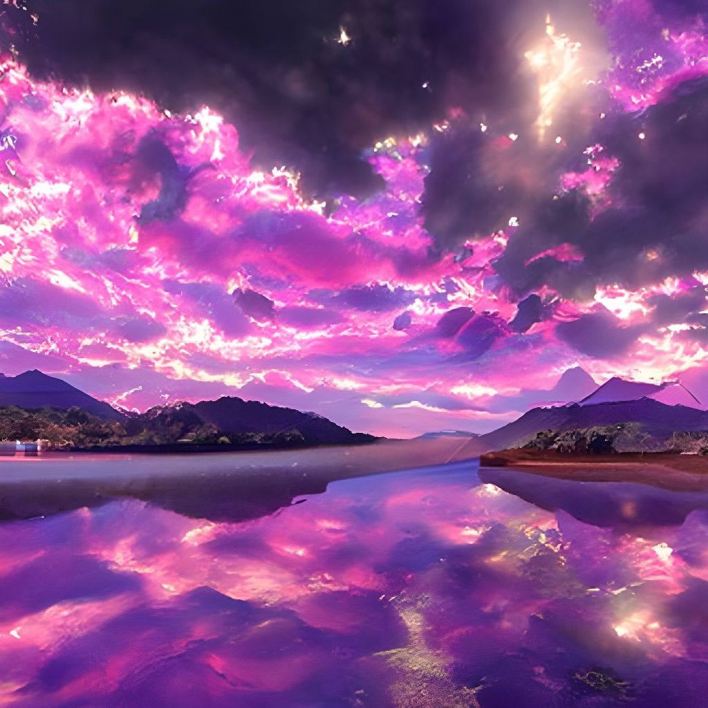 Pink-Purple Sunset Reflection Over Pristine Lake